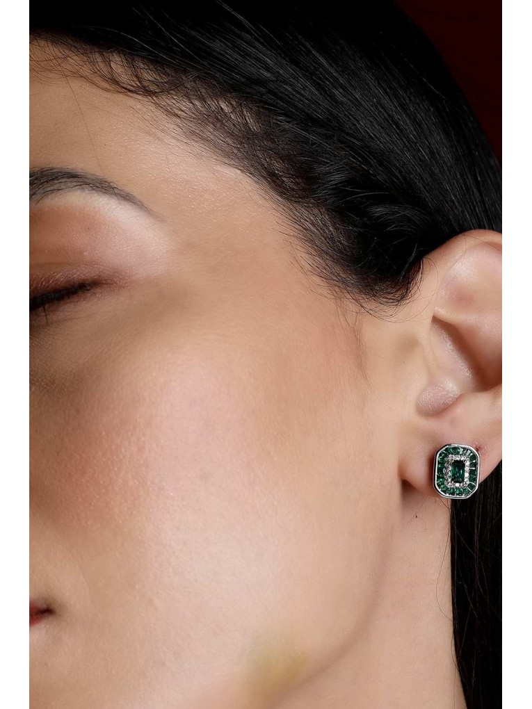 Emerald Green Charm Stud Earrings