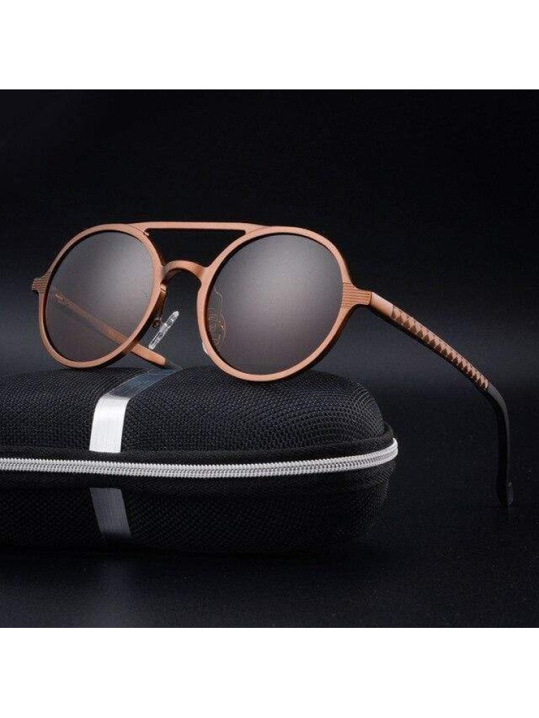 Modern Bronze-Tinted Round Sunglasses