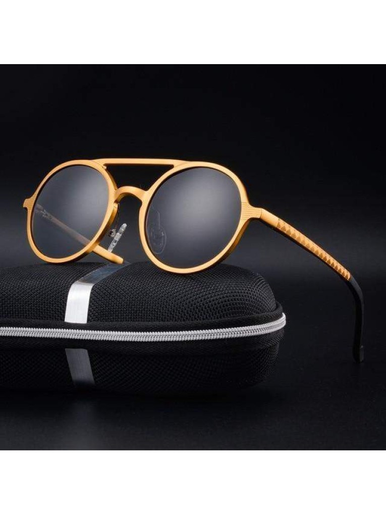 Modern Bronze-Tinted Round Sunglasses