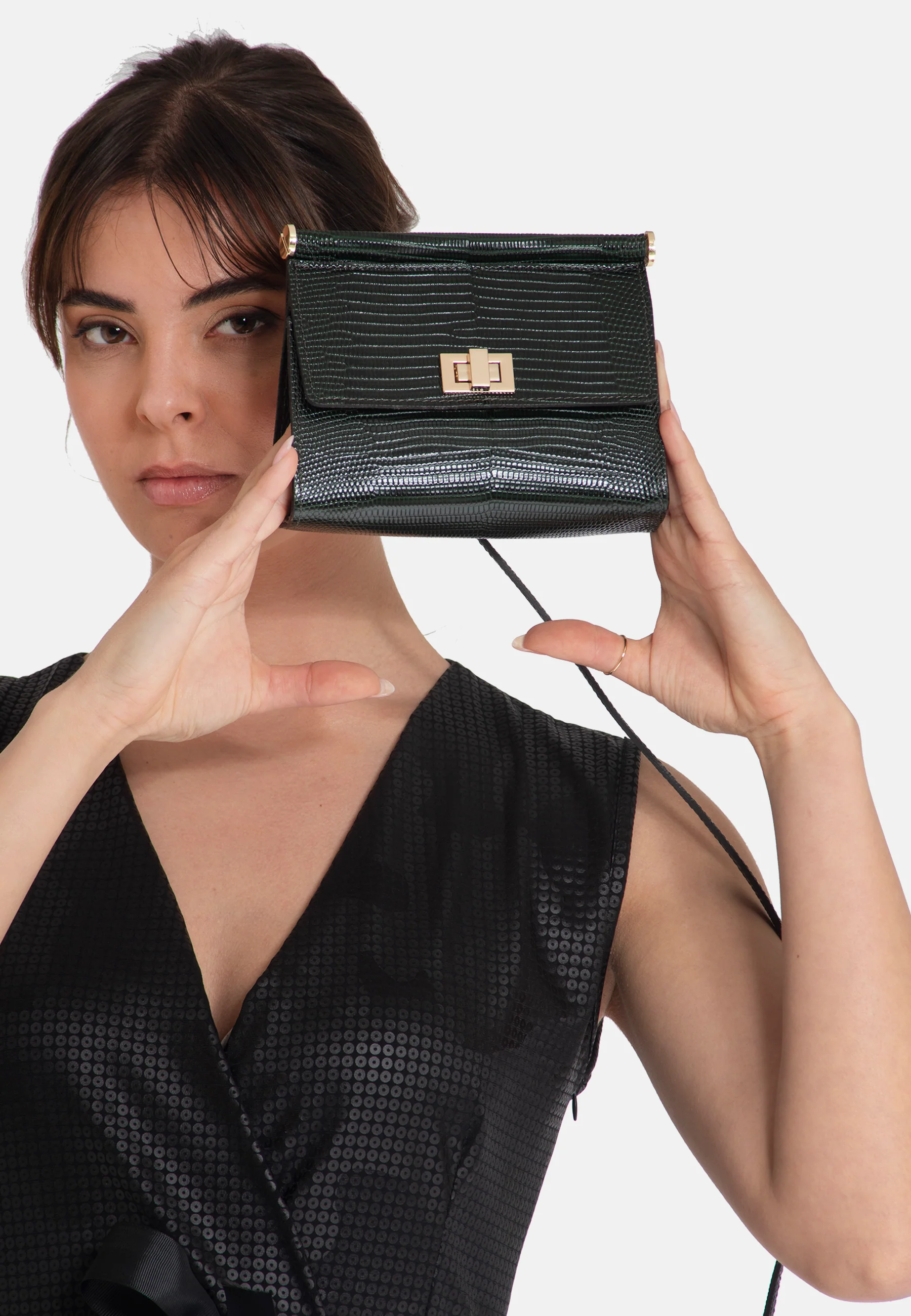 Elegant Black Textured Messenger Bag