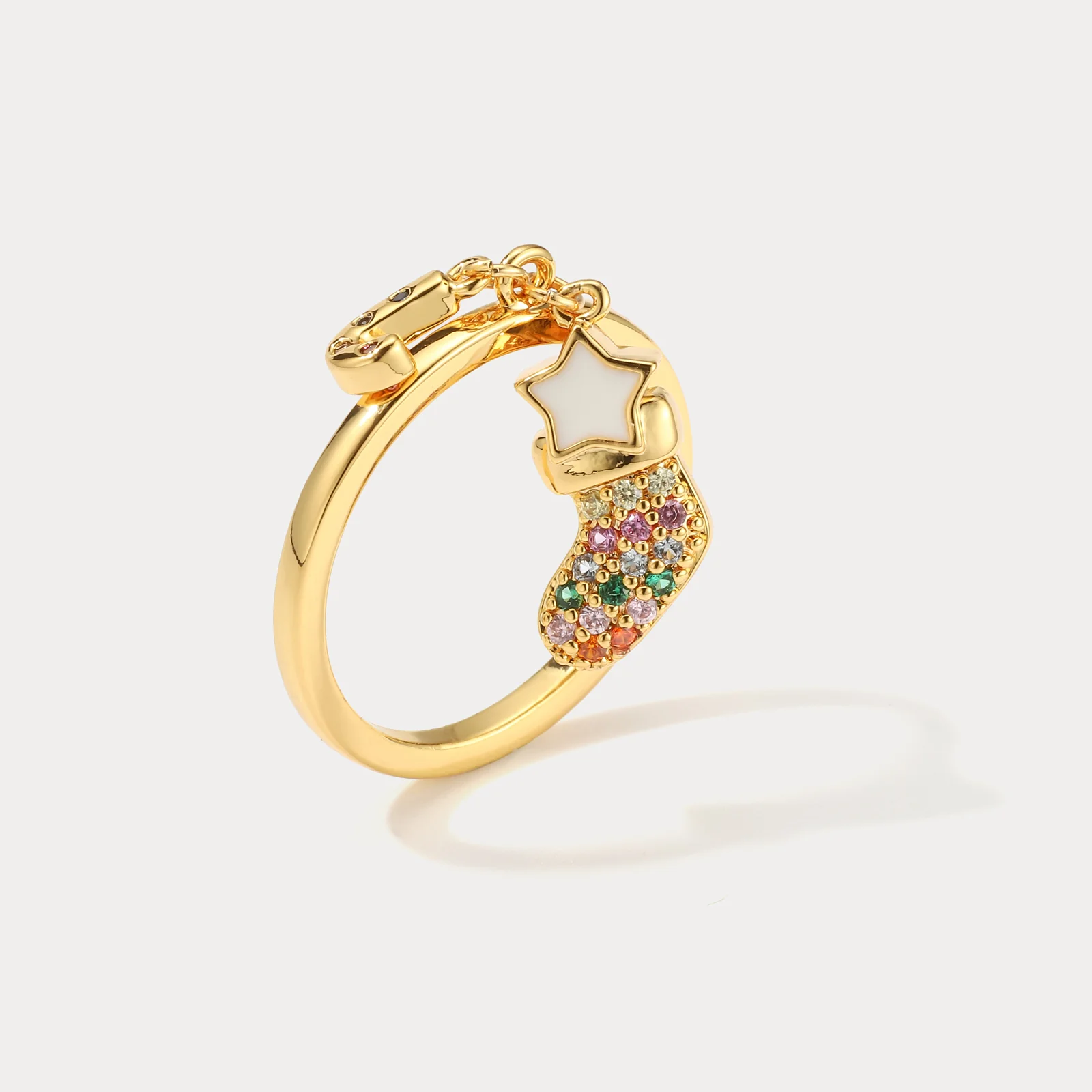 Charming Enamel Christmas Stocking Ring