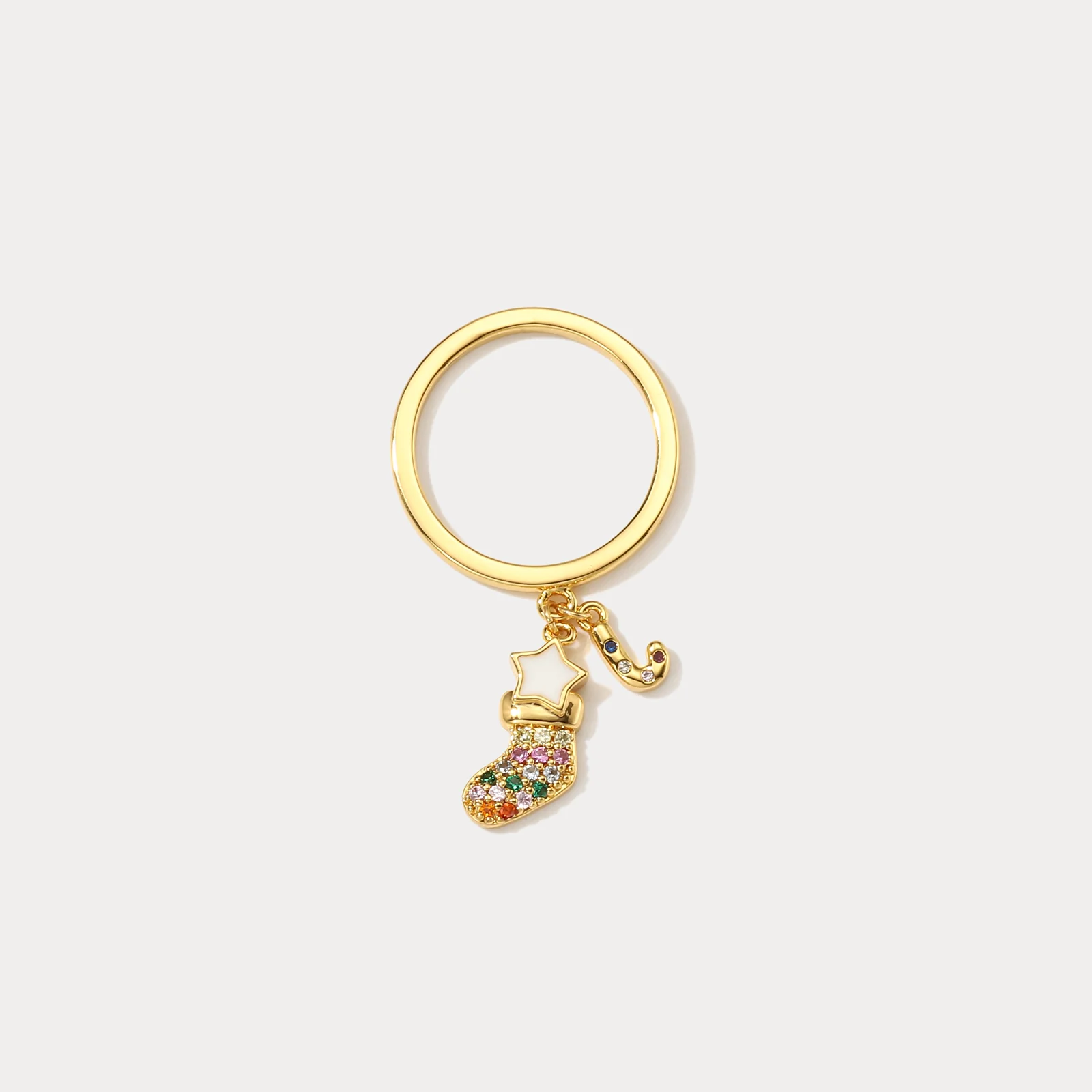Charming Enamel Christmas Stocking Ring