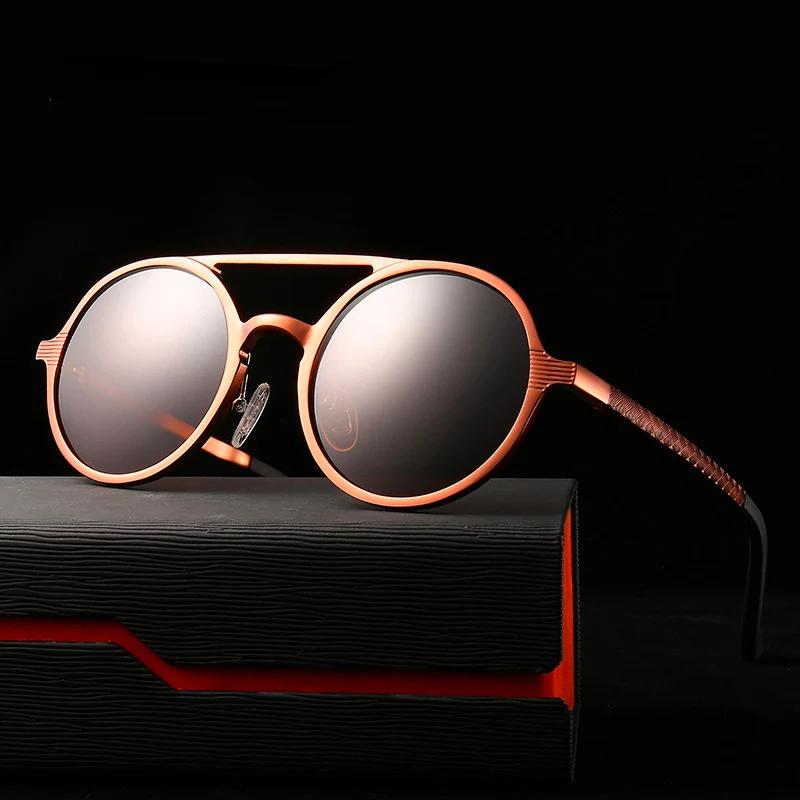 Modern Bronze-Tinted Round Sunglasses